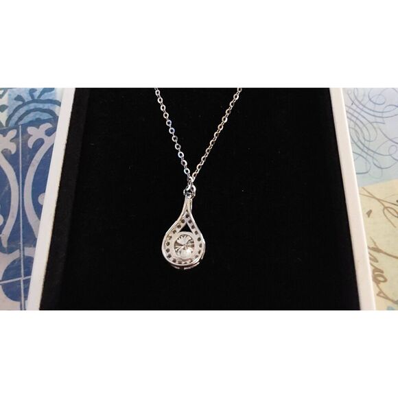 CERTIFIED 1Ct  Genuine Moissanite Diamond Round & Teardrop Pendant Necklace - Picture 2 of 5